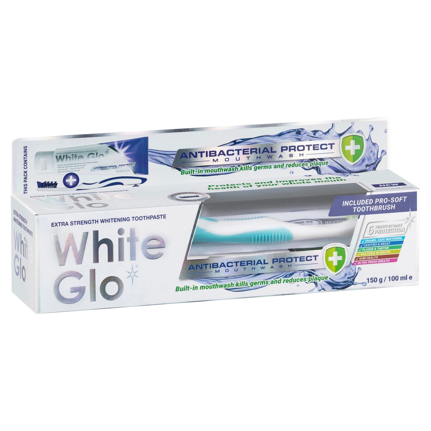 White Glo Antibacterial Protect Mouthwash Toothpaste 150g