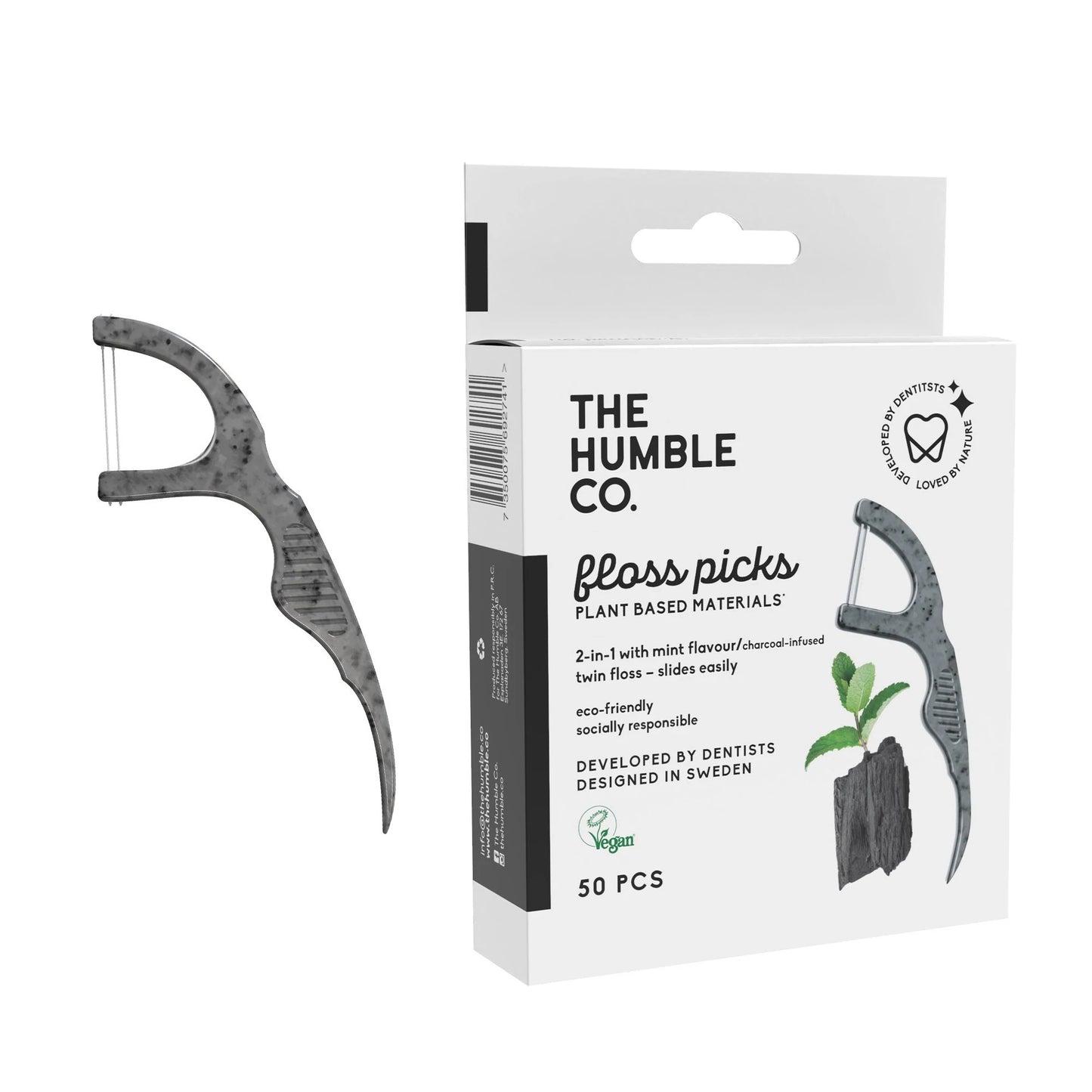 The Humble.Co Charcoal Floss Picks (50pcs)